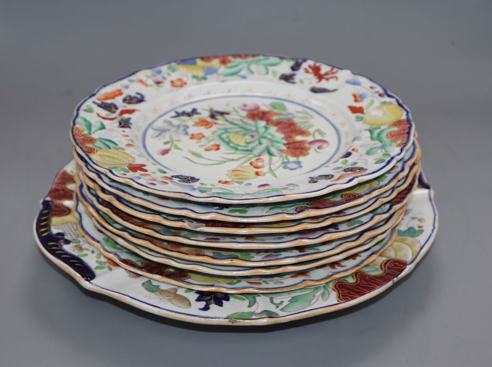 Seven Masons Ironstone plates and a dish